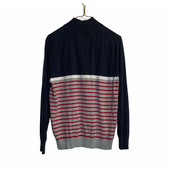 Nautica men blue red sz m striped Quarter Zip Mock Neck sweater - Picture 2 of 6